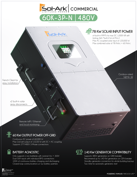 SOL-ARK HIGH VOLTAGE HYBRID ALL-IN-ONE INVERTER 3OkW and 60kW OPTIONS - 3 PHASE