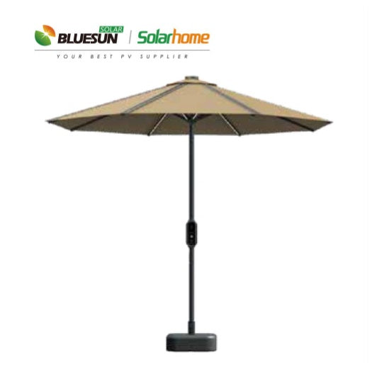 Solar-Umbrella-With-LED-Lights-Bluetooth-Fast-Charging-and-4-USB-Ports-in-Taupe-shown-open-sold-online-at-TheSolPatch-com