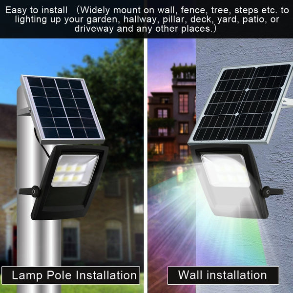 Easy-to-install-off-grid-Venus-Solar-Light-Kit-Solar-Flood-Light-with-black-frame-on-light-and-choice-of-black-or-silver-frame-on-solar-panel-buy-yours-online-at-TheSolPatch.com