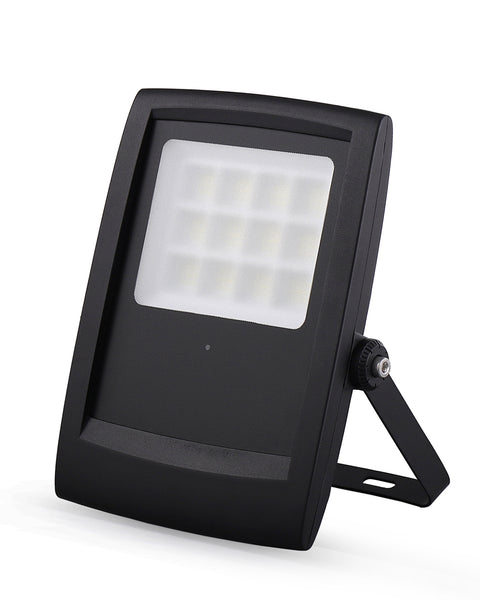 Front-view-of-the-Venus-Solar-Light-Kit-Solar-Flood-Light-with-black-frame-on-light-and-choice-of-black-or-silver-frame-on-solar-panel-Buy-yours-online-at-TheSolPatch.com