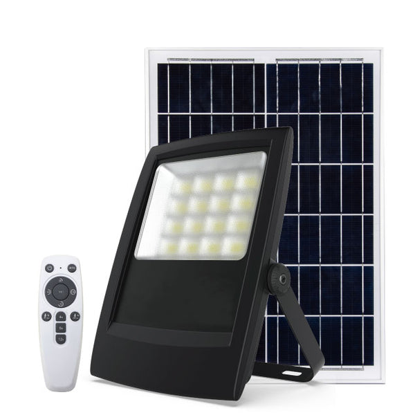 Venus-Solar-Light-Kit-Solar-Flood-Light-with-black-frame-on-light-and-choice-of-black-or-silver-frame-on-solar-panel-buy-yours-online-now-at-TheSolPatch.com