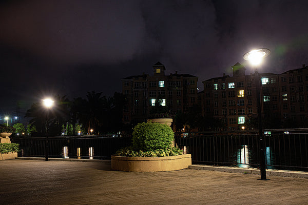 Athena-LED-Solar-Pedestrian-Landscape-Garden-and-Streetlights-at-night-buy-online-today-at-TheSolPatch.com