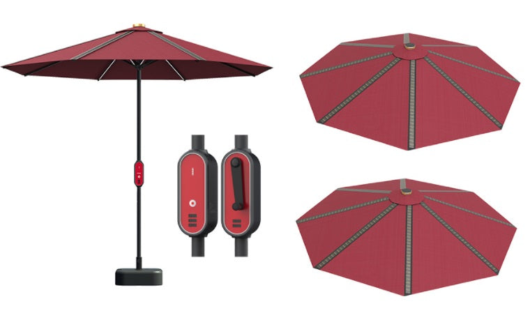 SOLAR POWERED MARKET UMBRELLA WITH LED LIGHTS, BLUETOOTH AND 4 USB POR –