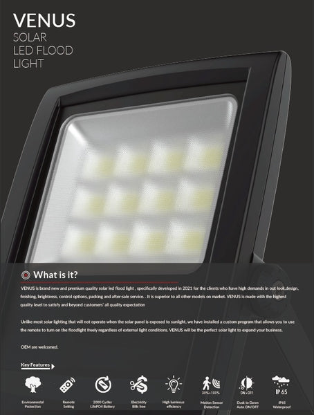 Venus-Solar-Light-Kit-Solar-Flood-Light-with-black-frame-on-light-and-choice-of-black-or-silver-frame-on-solar-panel-Buy-yours-online-at-TheSolPatch.com