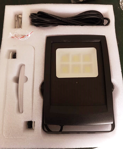 Venus-Solar-Light-Kit-Solar-Flood-Light-with-black-frame-on-light-and-choice-of-black-or-silver-frame-on-solar-panel-boxed-buy-yours-online-at-TheSolPatch.com