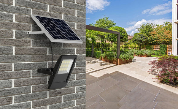Venus-Solar-Light-Kit-Solar-Flood-Light-with-black-frame-on-light-and-choice-of-black-or-silver-frame-on-solar-panel-Buy-yours-online-at-TheSolPatch.com